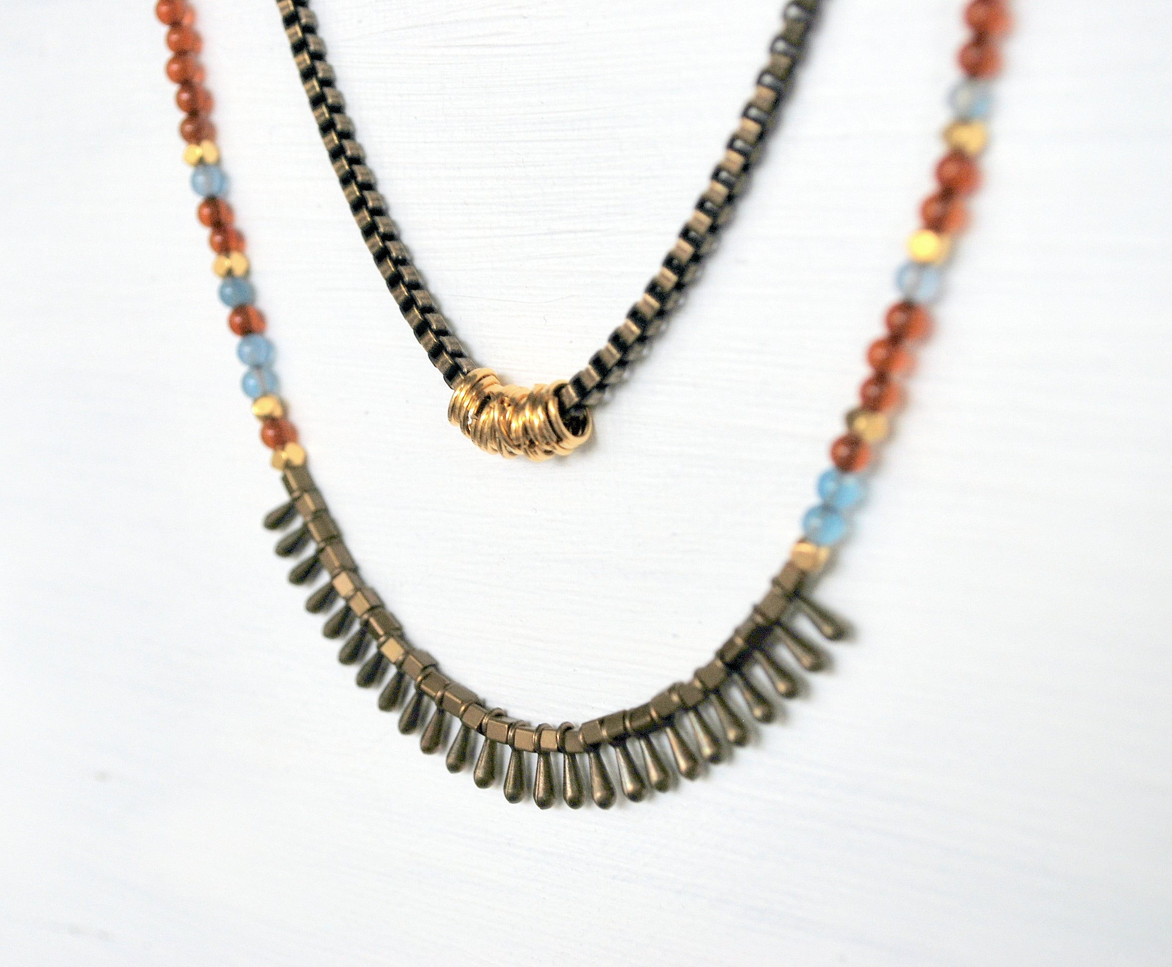 July - layered necklace in ethnic rock style