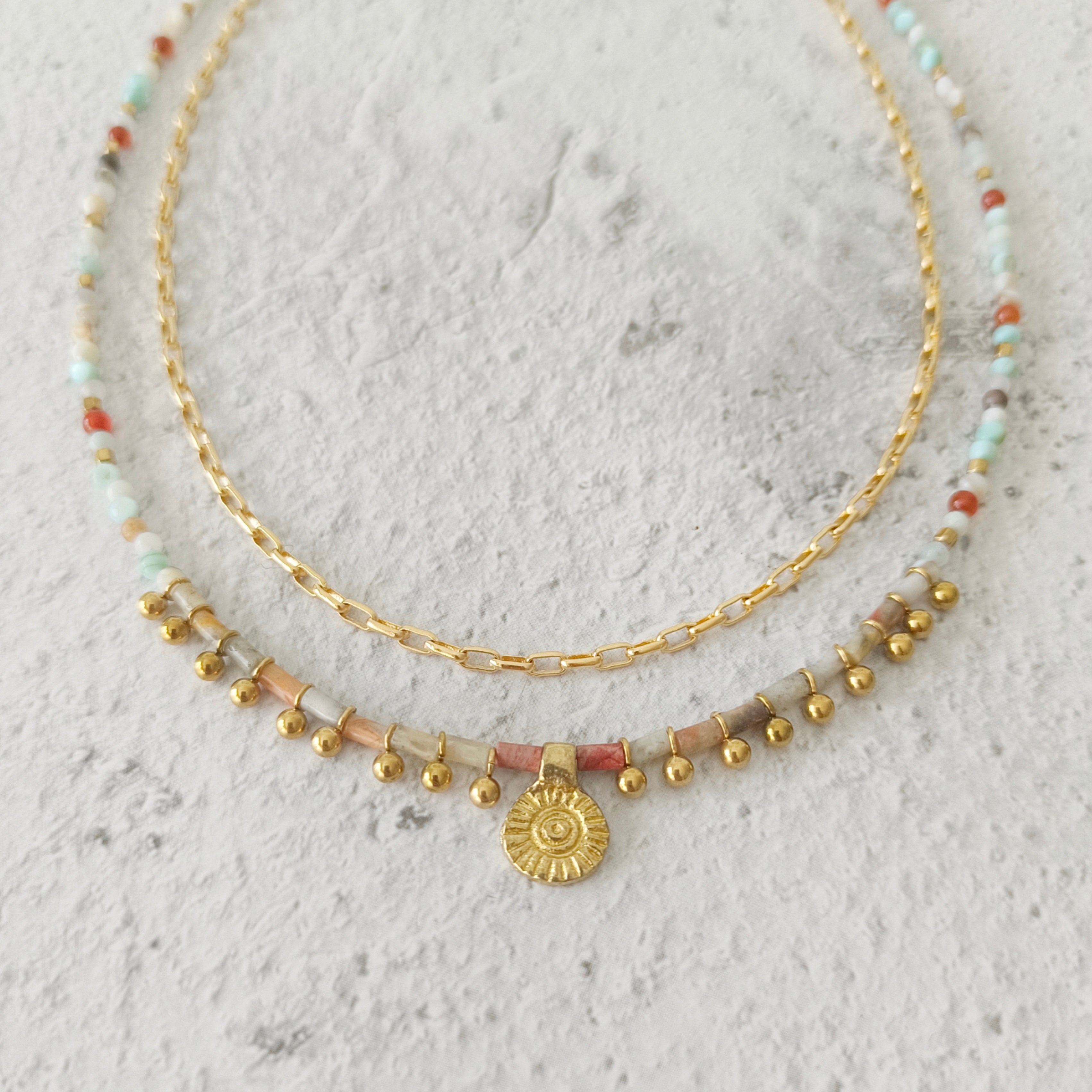July - layered necklace in ethnic rock style