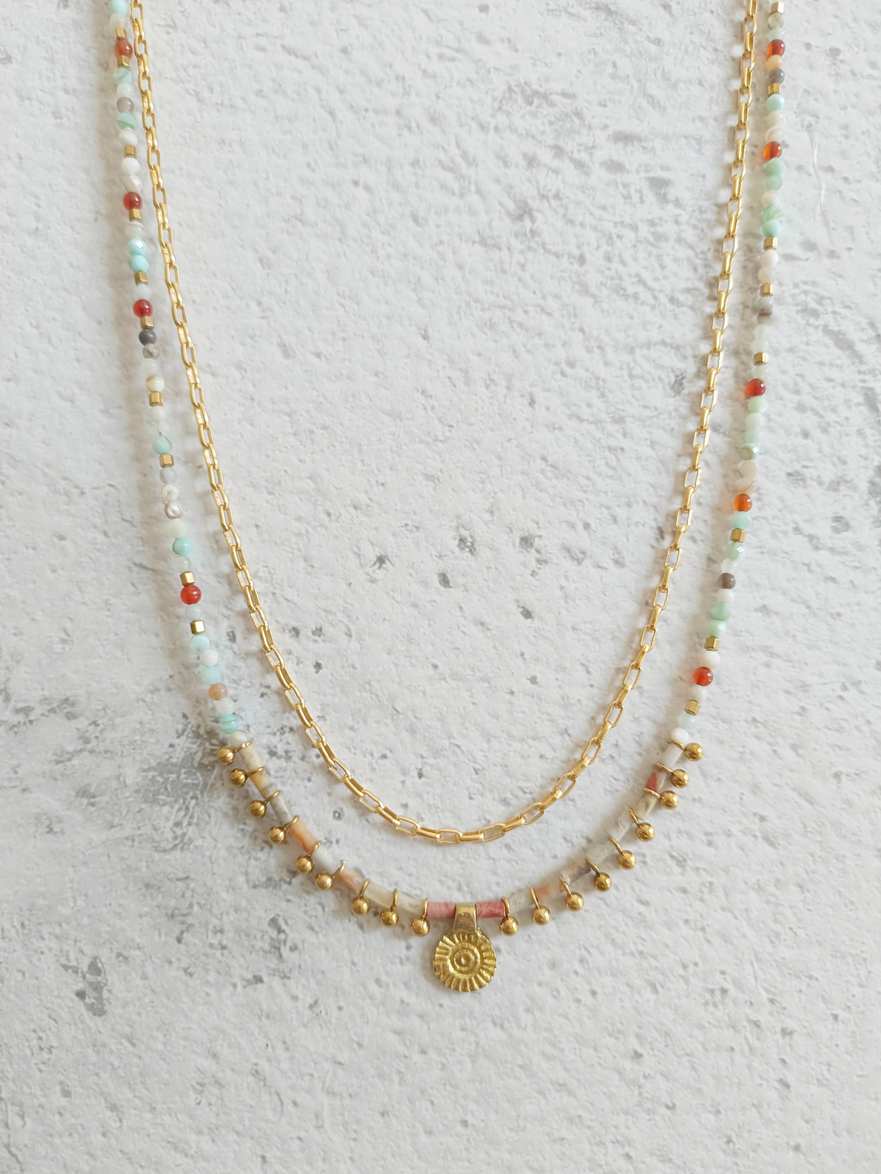July - layered necklace in ethnic rock style